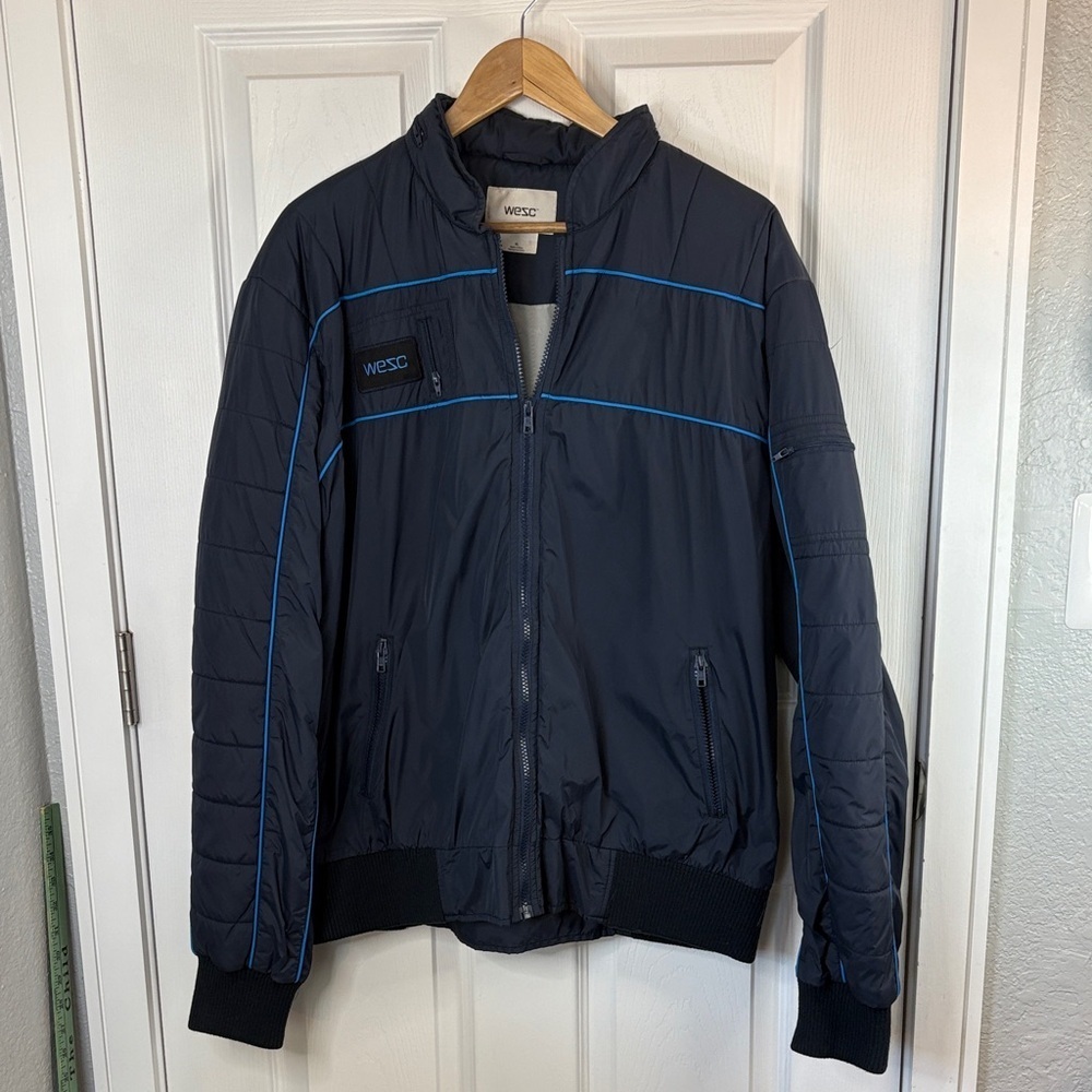 Wesc Men's XL Dark Jacket with Blue Highlights and Hidden‎ Hood